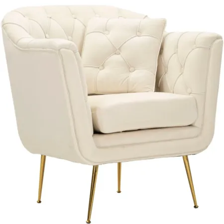 Poltrona Imbottita in Spugna Crema con Cuscino Gambe in Metallo