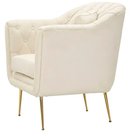 Poltrona Imbottita in Spugna Crema con Cuscino Gambe in Metallo