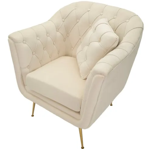 Poltrona Imbottita in Spugna Crema con Cuscino Gambe in Metallo