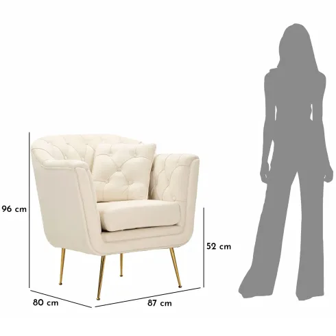 Poltrona Imbottita in Spugna Crema con Cuscino Gambe in Metallo