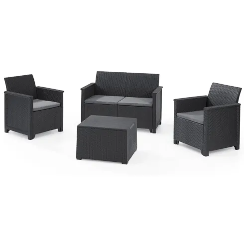 Salottino da Esterno 4 Posti in Resina Effetto Rattan con Tavolino