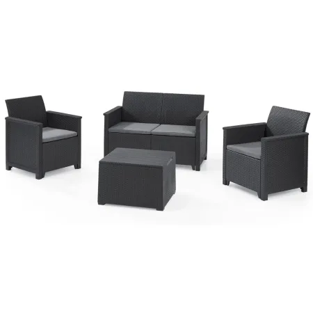 Salottino da Esterno 4 Posti in Resina Effetto Rattan con Tavolino