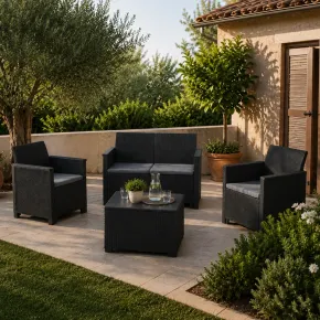 Salottino da Esterno 4 Posti in Resina Effetto Rattan con Tavolino 2
