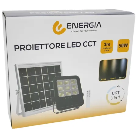Proiettore Solare 50W 550lm CCT con Pannello Telecomando da Esterni