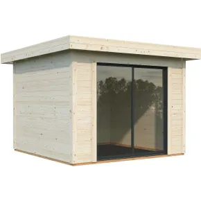 Casetta da Giardino in Legno 28 mm 285x291 cm Porta a Vetro Scorrevole