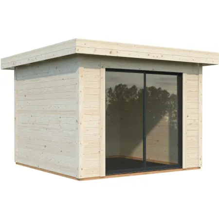 Casetta da Giardino in Legno 28 mm 285x291 cm Porta a Vetro Scorrevole