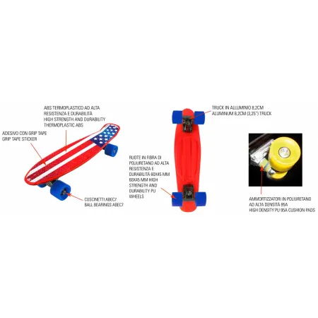 Skateboard 57x15 Bandiera USA ABS Termoplastico con Cuscinetti ABEC7