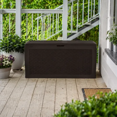 Baule Cassapanca Giardino Effetto Rattan Contenitore 270 Litri Resina Veranda | BricoShop24