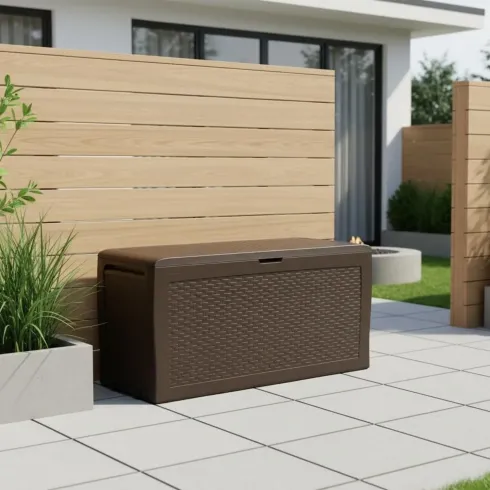 Baule Cassapanca Giardino Effetto Rattan Contenitore 270 Litri Resina Veranda | BricoShop24