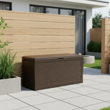Baule Cassapanca Giardino Effetto Rattan Contenitore 270 Litri Resina Veranda | BricoShop24