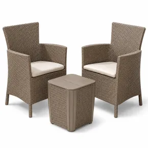 Salottino da Giardino 2 Posti Sabbia con Tavolino Contenitore Rattan
