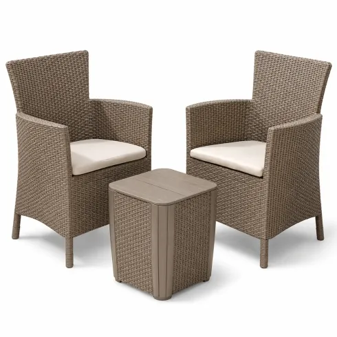 Salottino da Giardino 2 Posti Sabbia con Tavolino Contenitore Rattan