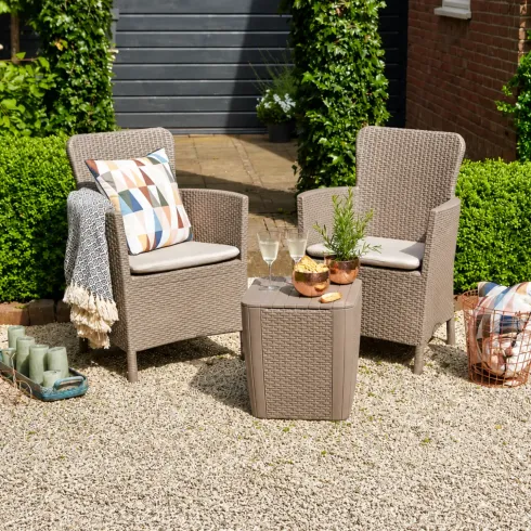Salottino da Giardino 2 Posti Sabbia con Tavolino Contenitore Rattan