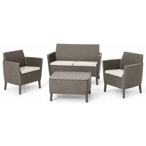 Salottino da Giardino 4 Posti Rattan Cappuccino con Cuscini e Tavolo