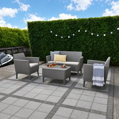 Salottino da Giardino 4 Posti Rattan Cappuccino con Cuscini e Tavolo