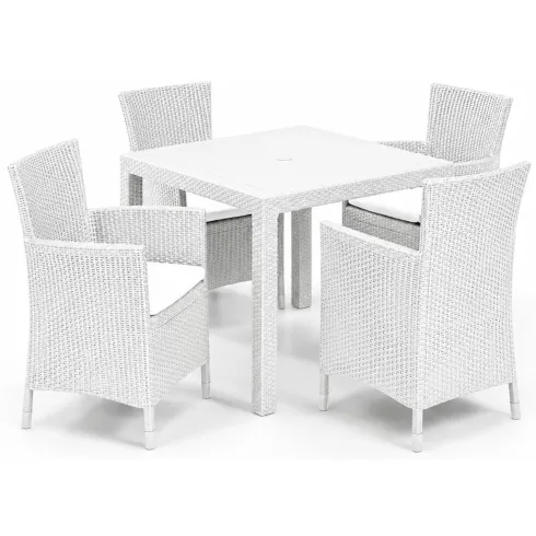 Poltrona da Giardino Terrazzo Bianco in Resina Rattan con Cuscino Grigio