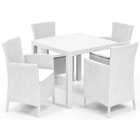 Poltrona da Giardino Terrazzo Bianco in Resina Rattan con Cuscino Grigio