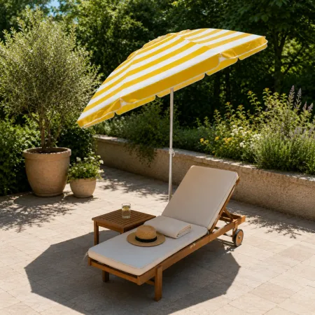 Ombrellone per Giardino 2x2 m Inclinabile Giallo Bianco Sacca Tessuto