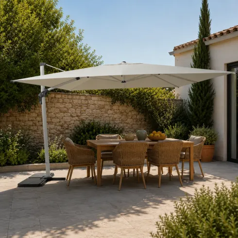 Ombrellone per Giardino 4x4 Palo Decentrato Alluminio Beige Antivento