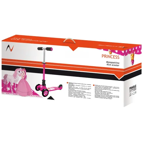 Monopattino a 3 Ruote Bambini Principessa Fucsia Altezza Regolabile