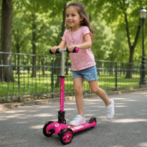 Monopattino a 3 Ruote Bambini Principessa Fucsia Altezza Regolabile