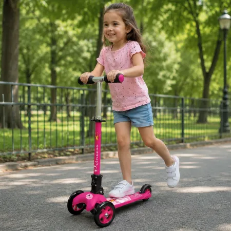 Monopattino a 3 Ruote Bambini Principessa Fucsia Altezza Regolabile
