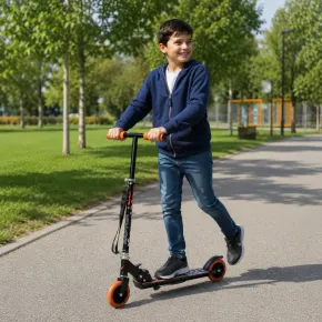 Monopattino Bambini 2 Ruote Pieghevole Nero Arancio Altezza Regolabile 2