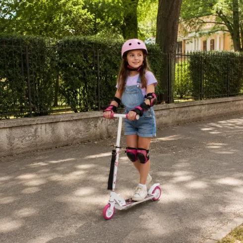 Monopattino Bambini 2 Ruote Pieghevole Bianco Fucsia Altezza Regolabile