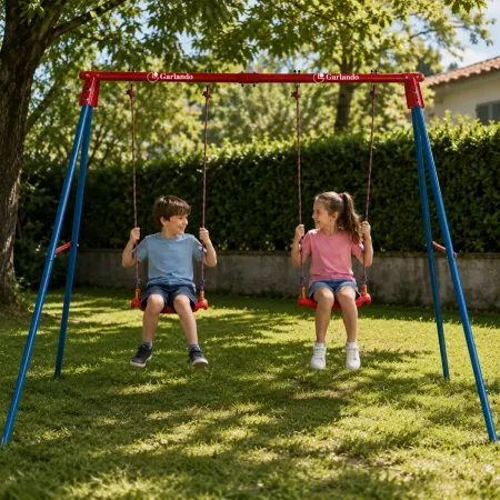 Altalena da Giardino Doppia per Bambini Acciaio Blu Seduta Tavoletta