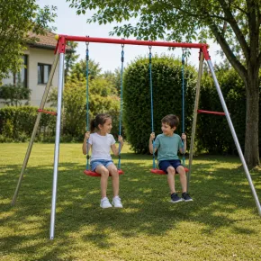 Altalena da Giardino Doppia Bambini Acciaio Zincato Seduta Tavoletta 2