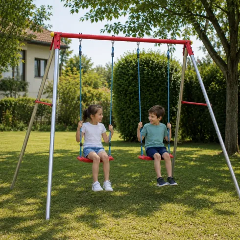 Altalena da Giardino Doppia Bambini Acciaio Zincato Seduta Tavoletta