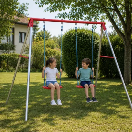 Altalena da Giardino Doppia Bambini Acciaio Zincato Seduta Tavoletta