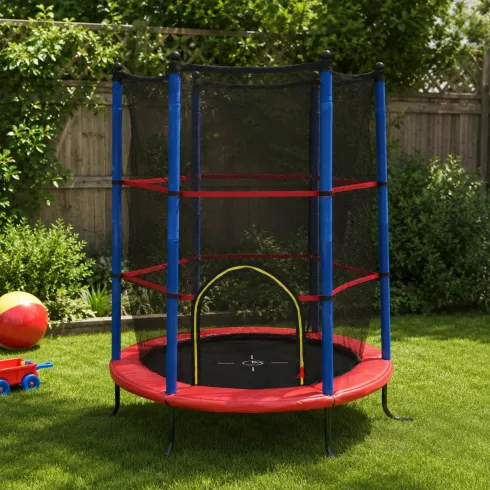 Trampolino Elastico 140 cm per Bambini Rete Sicurezza Interno Esterno