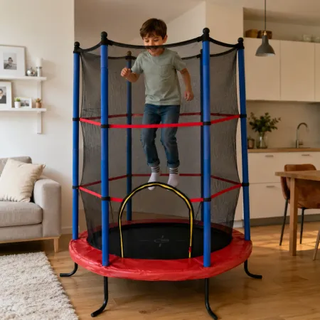 Trampolino Elastico 140 cm per Bambini Rete Sicurezza Interno Esterno