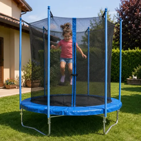 Trampolino Elastico 183 cm per Bambini Rete Sicurezza da Esterno