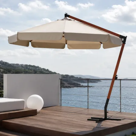 Ombrellone in Legno Palo Decentrato Rotondo 3 Metri Giardino Manovella Esterno | BricoShop24