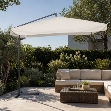 Ombrellone 3x3m da Giardino Ecrù con Braccio Laterale e Manovella