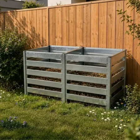 Compostiera Doppia da Giardino 1408L in Acciaio Zincato 182x91x85cm