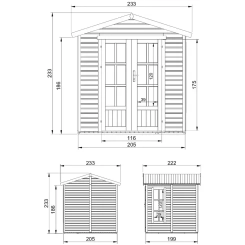 Casetta da Giardino in Legno Grezzo 2x2m 4 m2 Pavimento Porta Vetrata