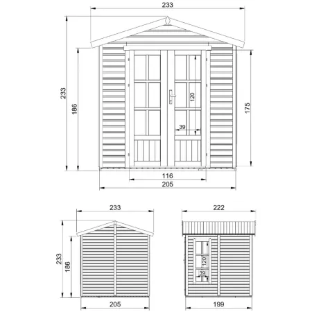 Casetta da Giardino in Legno Grezzo 2x2m 4 m2 Pavimento Porta Vetrata