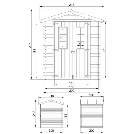 Casetta da Esterno in Legno 2x2 m Porta Finestrata Deposito Pavimento