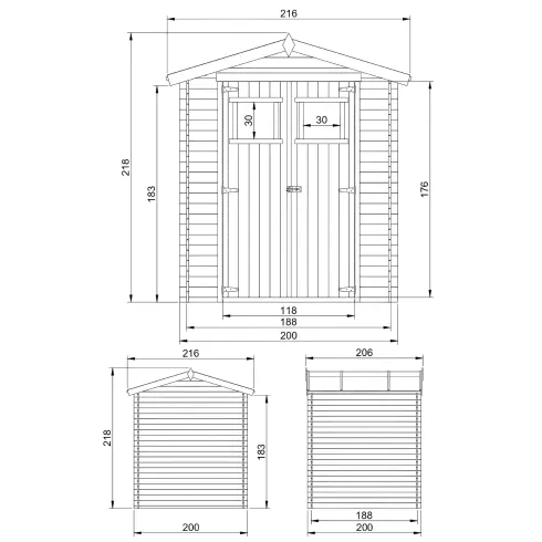Casetta da Giardino 2x2 in Legno 19 mm Doppia Porta Deposito Attrezzi