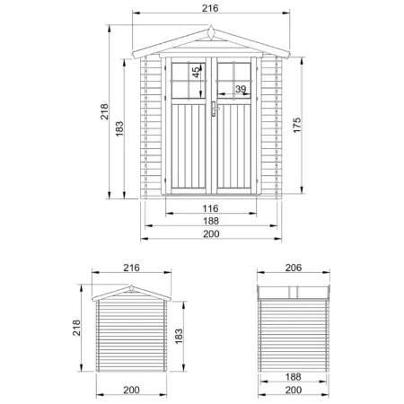 Casetta da Giardino 2x2 m Legno 19 mm Serratura Tetto Impermeabile