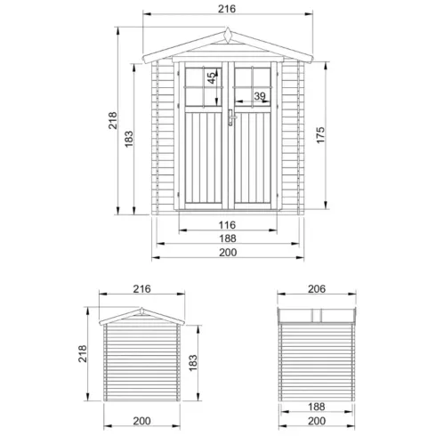 Casetta da Giardino 2x2 m Legno 19 mm Pavimento Serratura Impermeabile