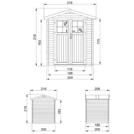 Casetta da Giardino 2x2 m Legno 19 mm Pavimento Serratura Impermeabile