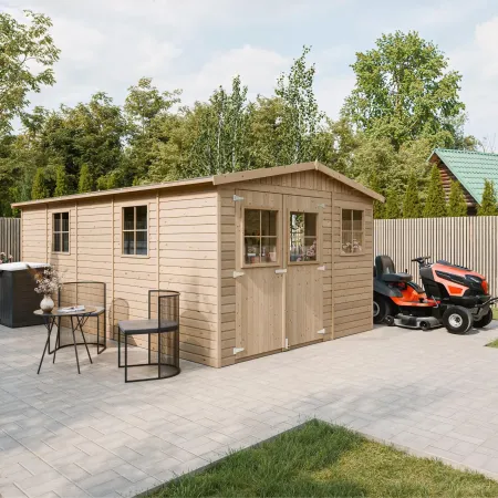 Casetta da Giardino 3x5 m in Legno 17 mm Porte Doppie Finestre 15 m2