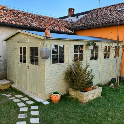 Casetta da Giardino 3x5 m in Legno 17 mm Porte Doppie Finestre 15 m2