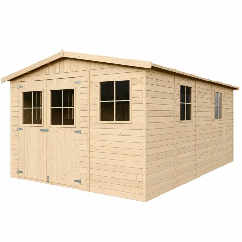 Casetta da Giardino 3x5 m in Legno 17 mm Porte Doppie Finestre 15 m2