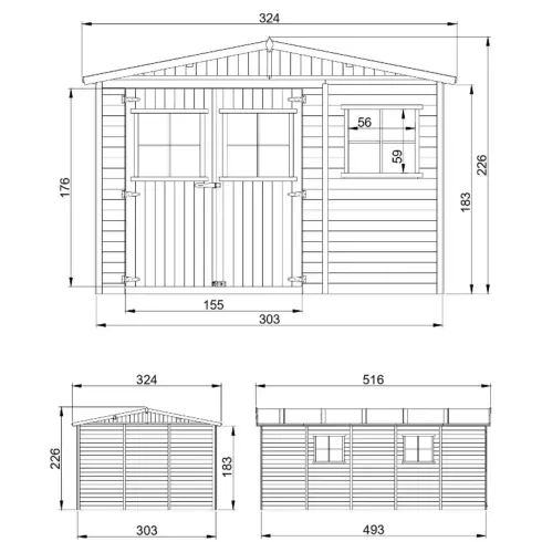 Casetta da Giardino 3x5 m in Legno 17 mm Porte Doppie Finestre 15 m2