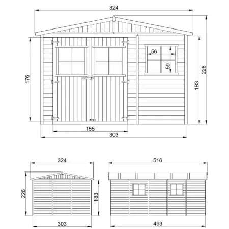 Casetta da Giardino 3x5 m in Legno 17 mm Porte Doppie Finestre 15 m2